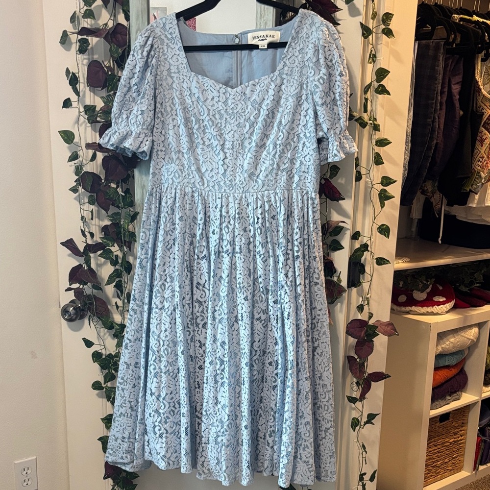 JessaKae- Light Blue Lace Tea Dress